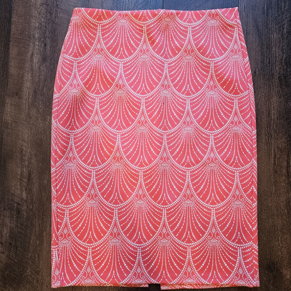 NYC Vibrant Pink and White Art Deco Pencil Skirt
